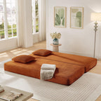 Antetek Modular Couch Bed, Convertible Folding Plush Corduroy Comfy Floor Compression Loveseat Sleeper Sofa Couch, King Size Bed for Guest Room Living Room Bedroom, No Assembly Required, Orange