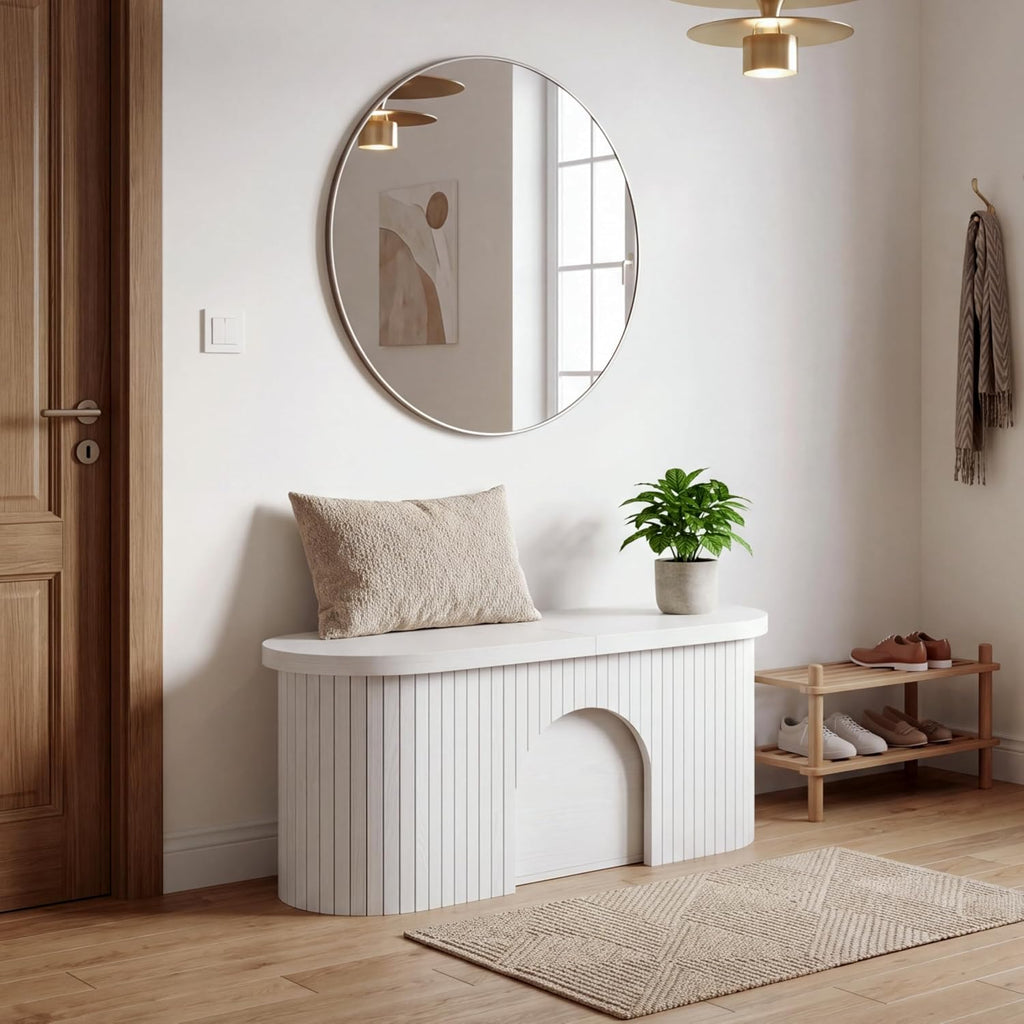 AF ARTISAN FURNITURE Oval Extendable Dining Bench, Extendable MDF (39"-102"), Seats 1-4, Space-Saving Design for Kitchen & Dining, Simple Installation(White)