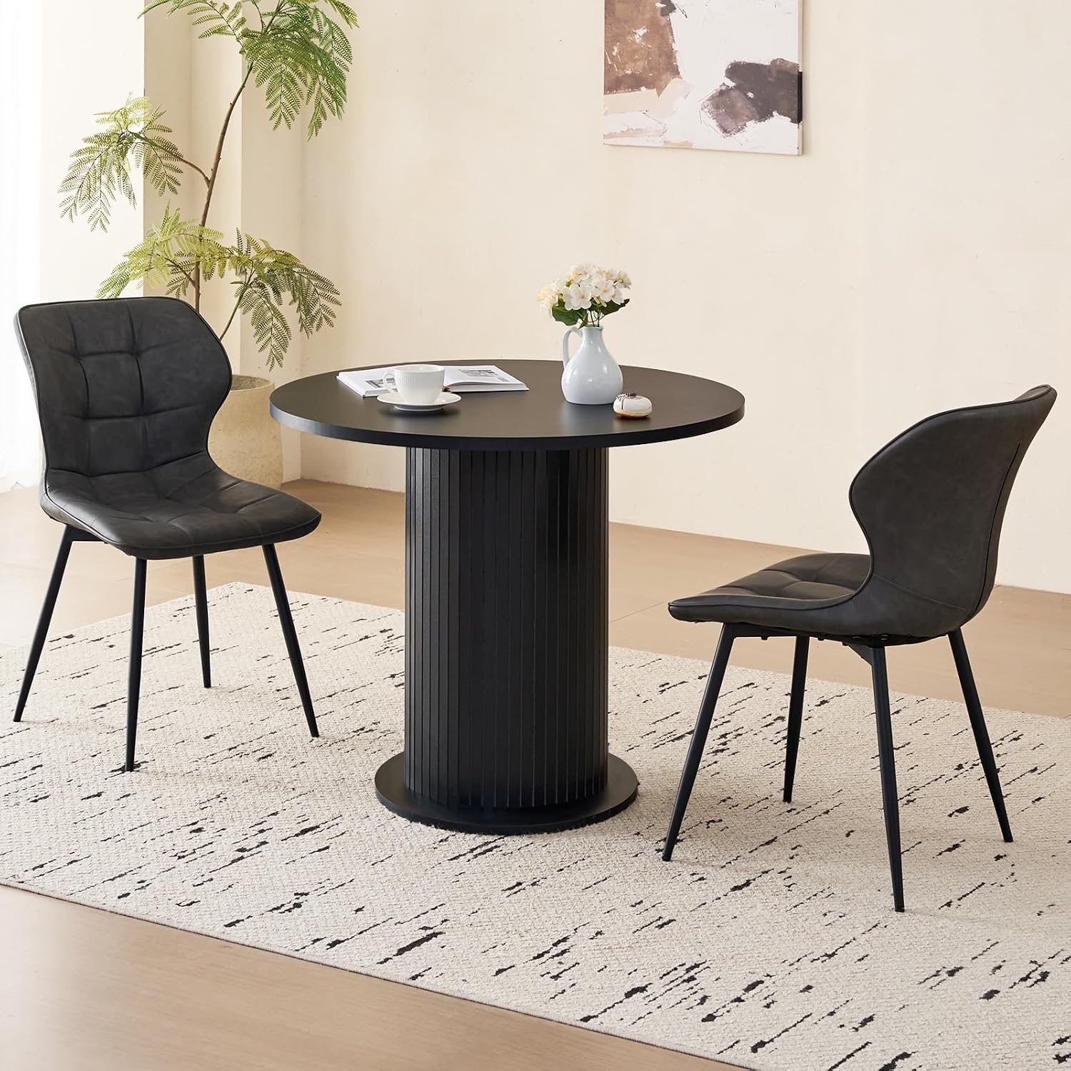 31.5" Round Dining Table for 2, Modern Small Pedestal Kitchen Table, Space Saving, for Apartment Dining Living Room,Black