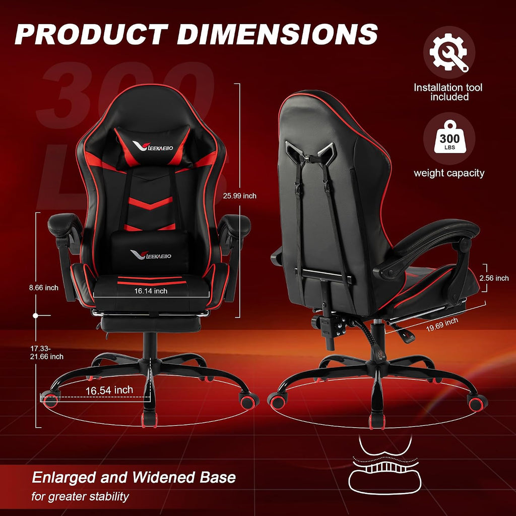 Gaming Chair for Adults, Ergonomic Gamer Chair with Footrest,Pocket Spring Cushion, Computer Office Desk Reclining Chair with Enlarged Metal Base, Linkage Armrests, Lumbar & Headrest Black & Red