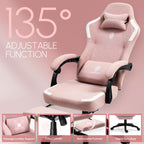 Dowinx Fabric Gaming Chair with Pocket Spring Cushion,Breathable Computer Chair with Massage Lumbar Support and Footrest,High Back Game Office Chair for Adult,Pink