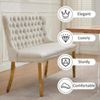 Shenyon Velvet Upholstered Dining Bench with Back, Tufted Loveseat Bench with Gold Stainless Steel Legs and Nailhead Trim, Banquette Seating for Dining Room, Kitchen, Entryway (Beige, Dining Bench)
