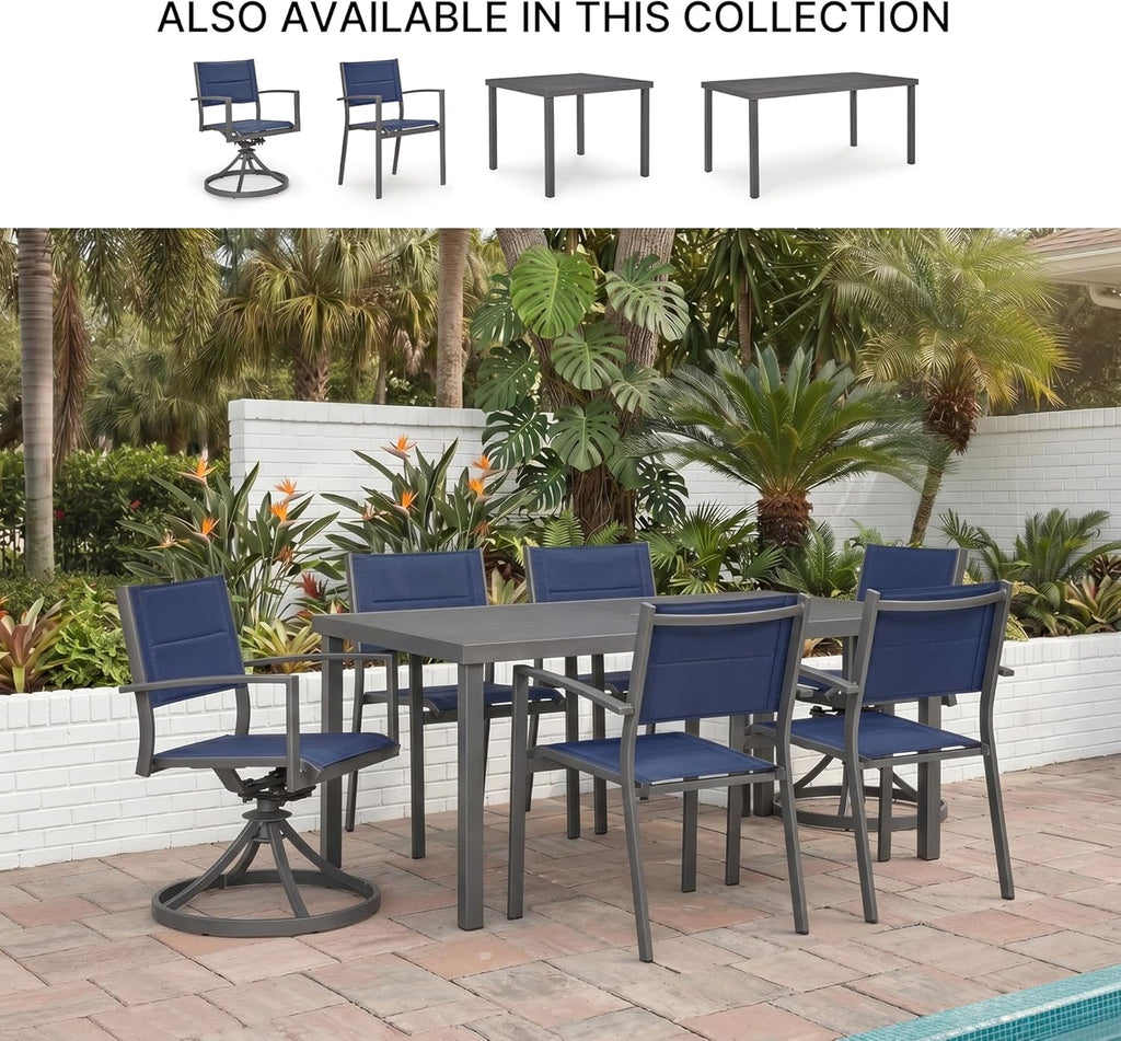 Signature Design By Ashley Point Bonita Swivel Outdoor Chair, 360-Degree Motion, Aluminum Frame with Padded Sling Seat for Patio Or Porch, All-Weather Gray/Blue, Set of 2