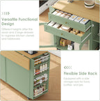 FINETONES Kitchen Island with Storage, Rolling Kitchen Island on Wheels with Wood Drop Leaf Countertop, Island Table Bar Cart with Spice Towel Rack Portable Kitchen Table Kitchen Carts on Wheels