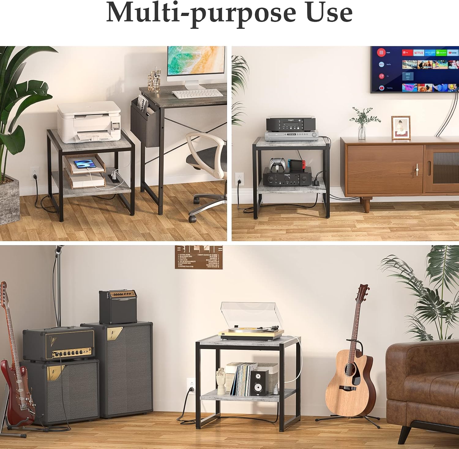 Homieasy End Table with Charging Station, 20" Mini Fridge Stand with Power Outlets, Heavy Duty Side Table for Living Room, Small Table Stand & Fridge Table, Light Oak, 2 Pack