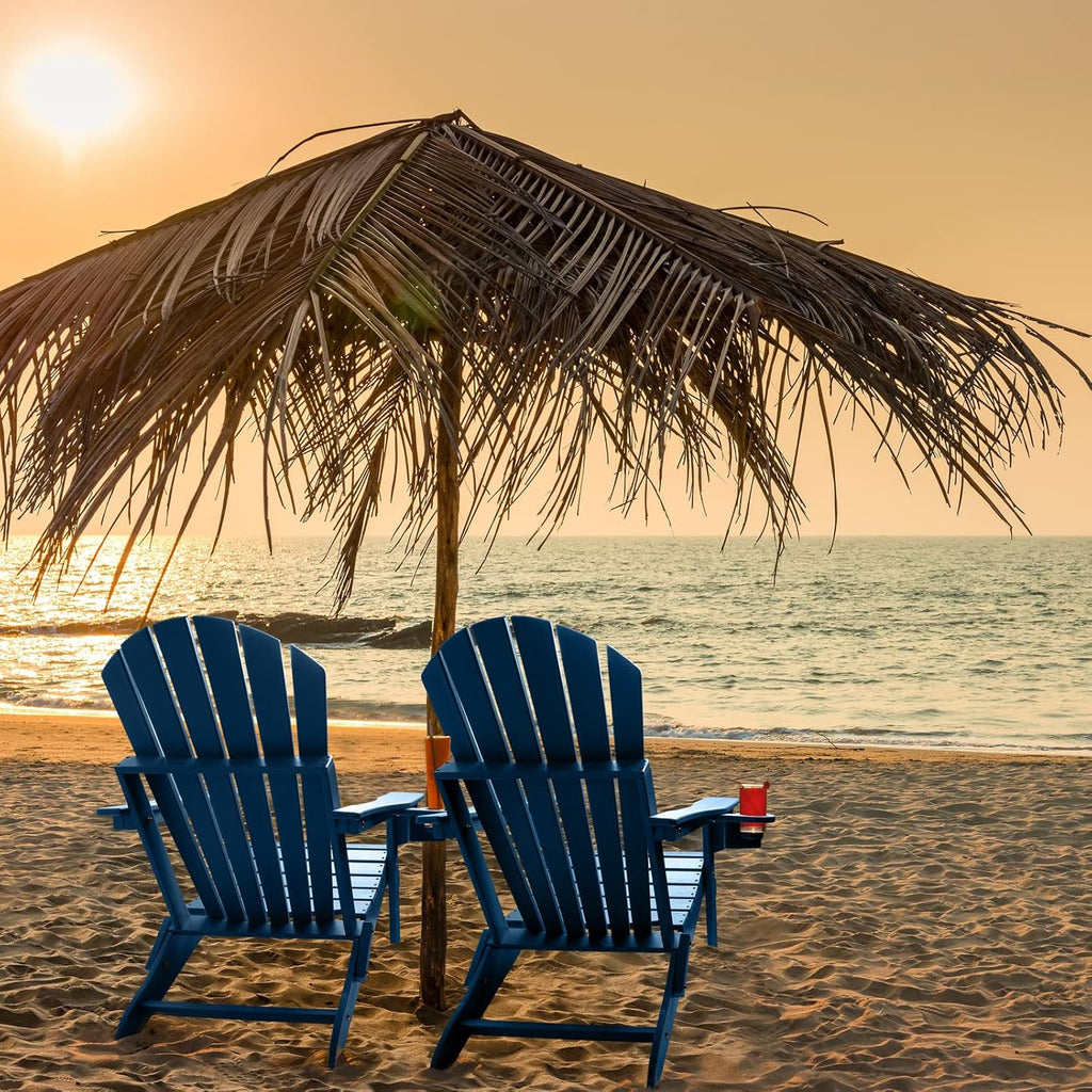 FUNBERRY Folding Adirondack Chair Set of 2, HDPE All Weather Fire Pit Chairs with Cup Holder for Outdoor
