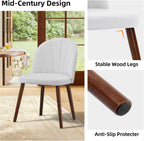 Fabric Dining Chairs Set of 4, Upholstered Mid Century Modern Dining Chairs, Armless Accent Chair with Walnut Wood Legs for Kitchen, Living Room, Dining Room, White