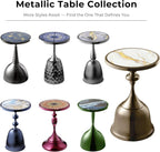 Homes: Inside + Out Halric Modern 25" Tall Round End Table with Decorated Tabletop and Iron Metal Base, Accent Furniture, Elegant Pedestal Stand for Living Room, Home Office, Chrome Blue