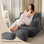 LOVMOC Bean Bag Sofa Chair with Ottoman, Comfy Floor Couch, Oversized Reading Chair for Bedroom, Dorm Room, Living Room, Darkgrey