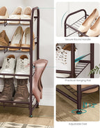 SONGMICS Stackable Shoe Rack, 4 Tier Metal Shoes Rack Storage Shelf, Holds up to 16 Pairs Shoes, Adjustable Slanted Shelves Tower Organizer for Closet Entryway Small Spaces, Bronze