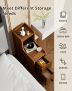 Narrow Side Table with Charging Station, Slim Nightstands with Storage Drawers, Mid Century Modern Bedside Tables for Living Room, Small Spaces, Bedroom