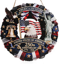 Spiritlele 250th Anniversary USA Door Sign Patriotic Wreath 4th of July Hanging Plaque 250 Years Indoor Decoration for Front Door Home Office Celebration Gift