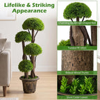 Goplus 3 FT Artificial Cypress Topiary Ball Tree, Faux Greenery Plant with Cement-Filled Planter, Vines, Real Wood Trunks, Indoor Outdoor Fake Shrub Plant for Office Home Front Porch Decor (2 Pack)