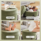 26Inch Round Storage Ottoman, Modern Chenille Upholstered Ottoman with Storage, Ottoman Coffee Table with Removable Top, Footrest Stool for Living Room, Bedroom (Green)