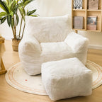Cvortll Bean Bag Chair with Ottoman, Soft Fluffy Faux Fur Beanbag Chairs for Adults with Armrest and Memory Foam Fille, Lazy BeanBag Sofa with Footstool for Living Room, Bedroom, Apartment