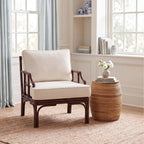 SAFAVIEH Furniture - Kazumi Accent Chair - Coastal Design White Cushion & Chocolate Brown Rattan - Fully Assembled - Ideal for Living Room, Bedroom, Dining Space, 19.7" Seat Height (ACH6508C)