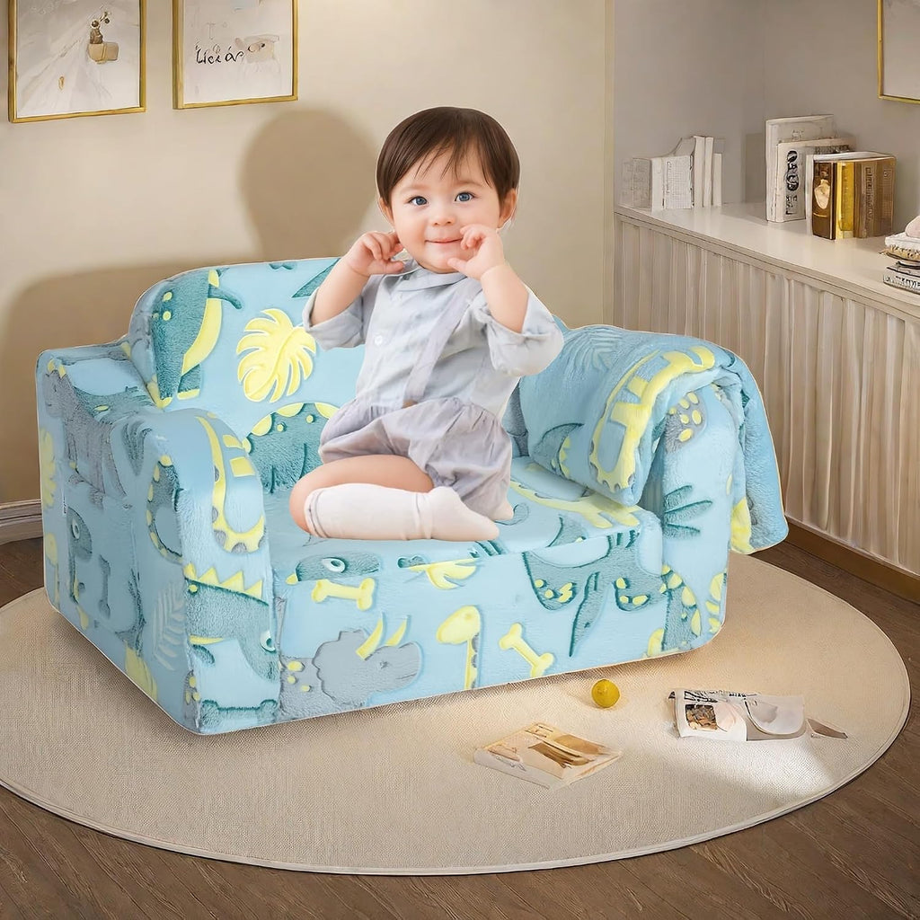 Blue Modular Toddler Sofa Chair, Couch With Side Pockets For Boys & Girls | Convertible Recliner Sofa | High-Density Foam | Night Glow Design | Side Pocket & Detachable Washable Cover | No Assembly
