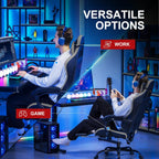 EXRACING Gaming Chair with Footrest, Ergonomic Computer Chair 350lbs High Back for Adults, Height Adjustable Video Game Chair with Headrest and Lumbar Support, 360° Swivel, PU Leather, Grey