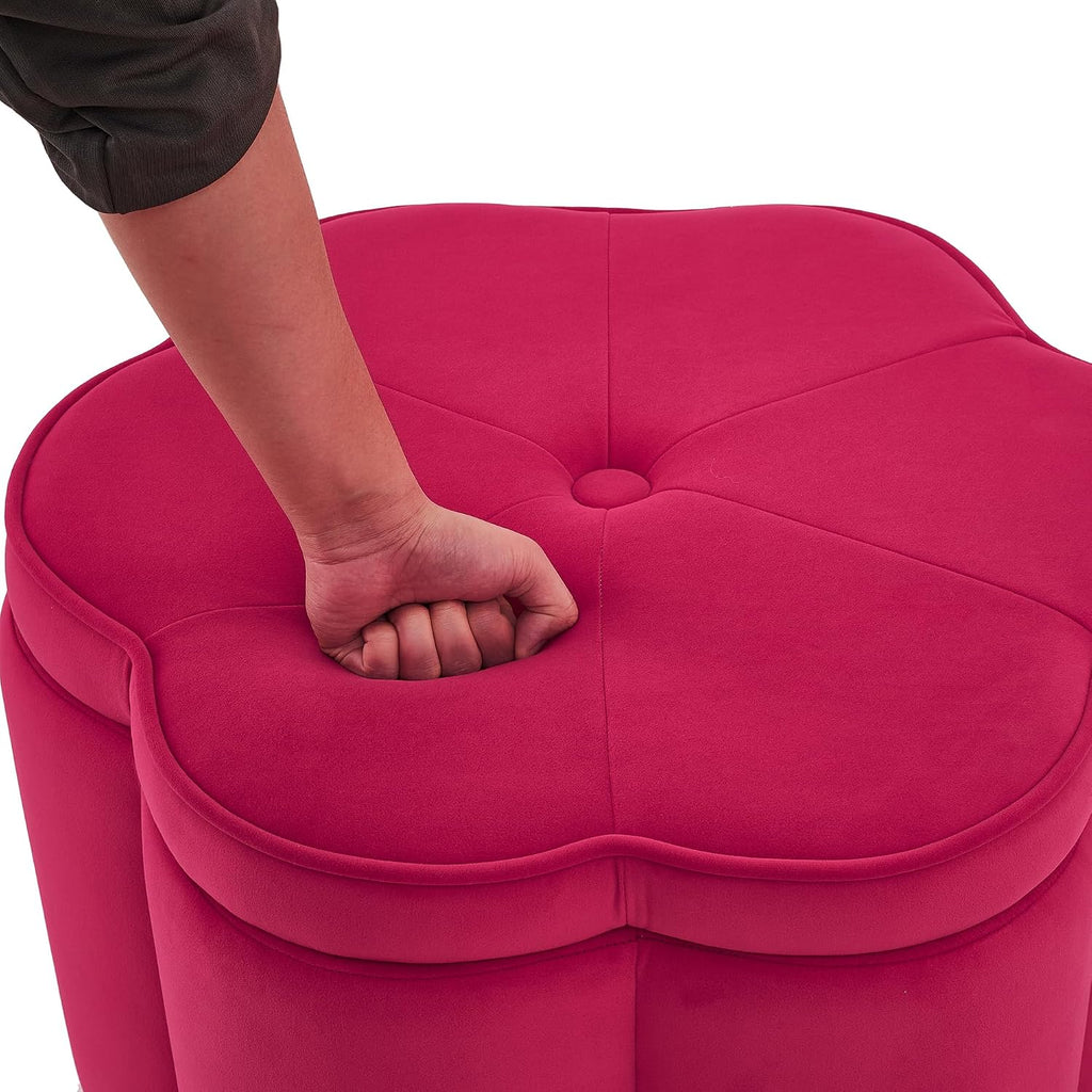 Set of 2 Ottoman with Storage,Flower Shape Petal Upholstered Storage Bench Large Ottoman for Living Room Bedroom Entryway (Rose Pink+ Velvet)