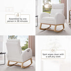 Teddy Fabric Rocking Chair with Adjustable Footstool, Nursery Rocker, High Backrest & Storage Pocket, White, 35.04"-49.21" D X 27.36" W X 40.16"-41.73" H