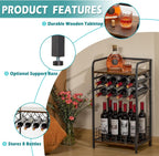 3-Tier Wine Rack Freestanding Floor Cabinet Corner Bar Cabinet Bar Cart,12 Individual Wine Storage Bottle Compartments Corner Bar Cabinet Holder,Wood + Black Frame Liquor Cabinet