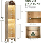 71" H Narrow Arched Display Cabinet with Glass Doors & 8-Tier Shelves, Slim Curio Cabinets with LED Lights for Collectibles/Perfume, Tall Storage Cabinets for Corner, Small Space (Oak)