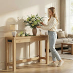 Cyclysio 47" Console Tables for Entryway, Narrow Console Tables for Living Room, Behind Couch Table, Sturdy Wood Support Hallway Table with 3AC+2USB Charging‌ Station, Natural Oak