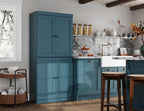 Palace Imports Solid Wood Kitchen Pantry Cabinet - 71.5" Tall x 32" Wide - Wooden Storage Cabinet w/ 4 Shaker Doors & 4 Adjustable Shelves, Teal Blue, 100% Renewable Eco-Friendly Wood, Made in Brazil