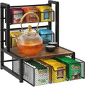Homode Tea Bag Organizer, 3 Tier Tea Storage Container Box, Wood Tea Station Caddy, Teabag Holder Stand with Drawer Basket, Large Tea Chest Display Rack for Countertop Cabinet Office, Rustic Brown