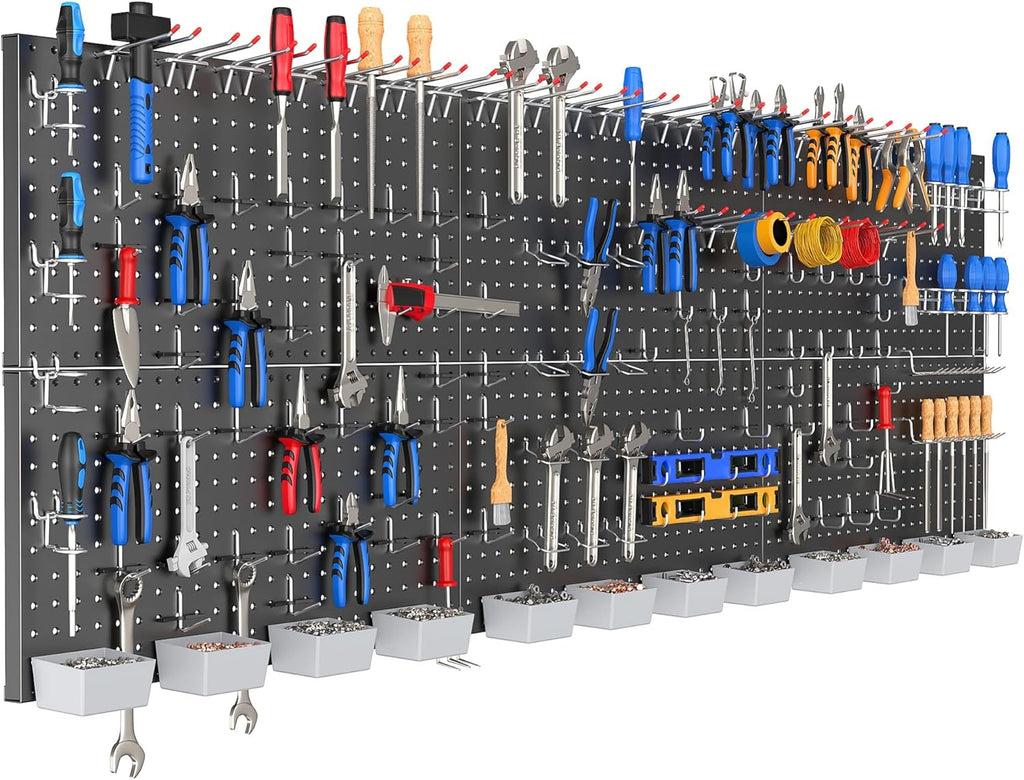 TORACK Garage Tools Organizer Boards Kit with Hooks, Wall Mount Tool Storage Pegboard Modular Peg Boards with Pegs(Black)