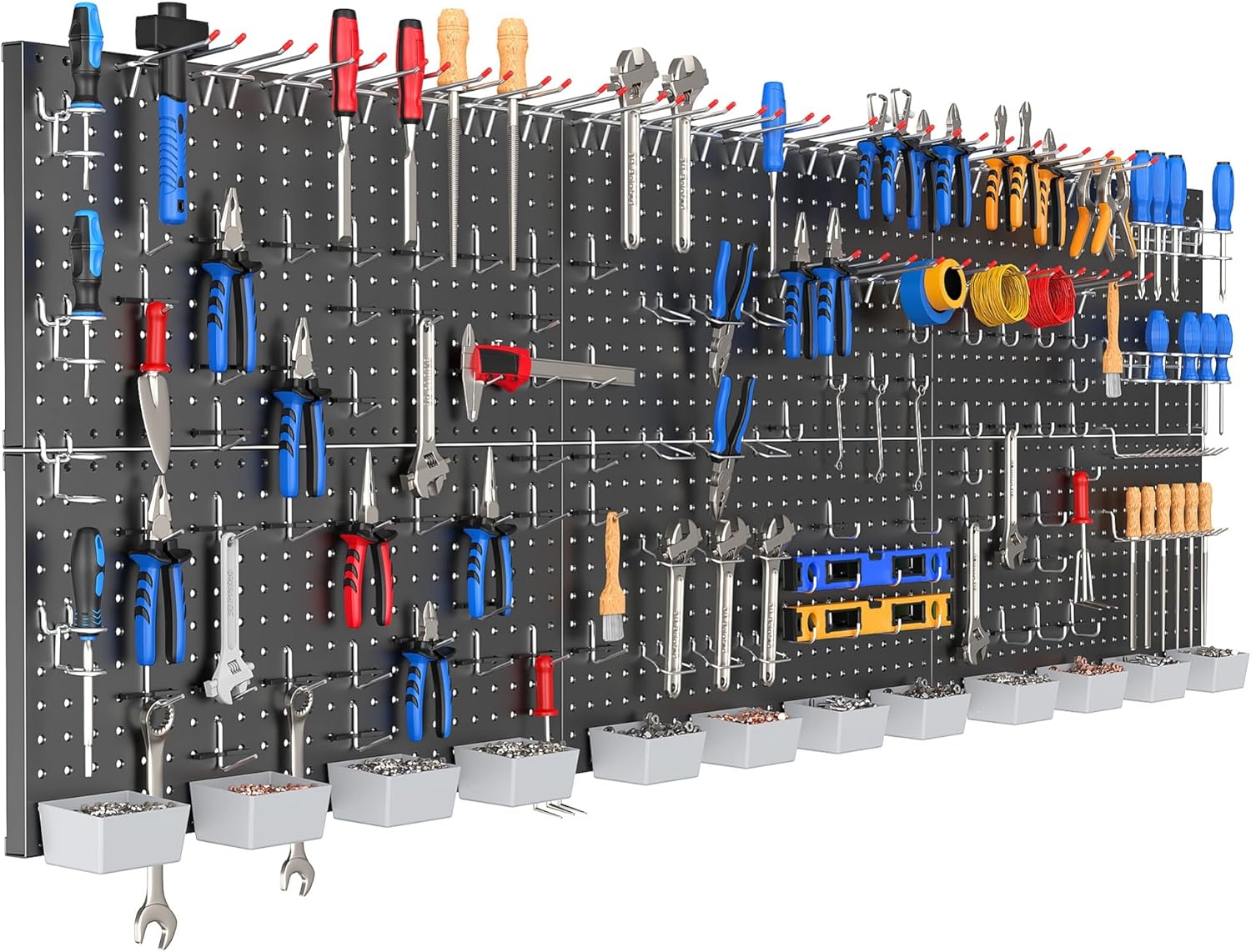 TORACK Garage Tools Organizer Boards Kit with Hooks, Wall Mount Tool Storage Pegboard Modular Peg Boards with Pegs(Black)