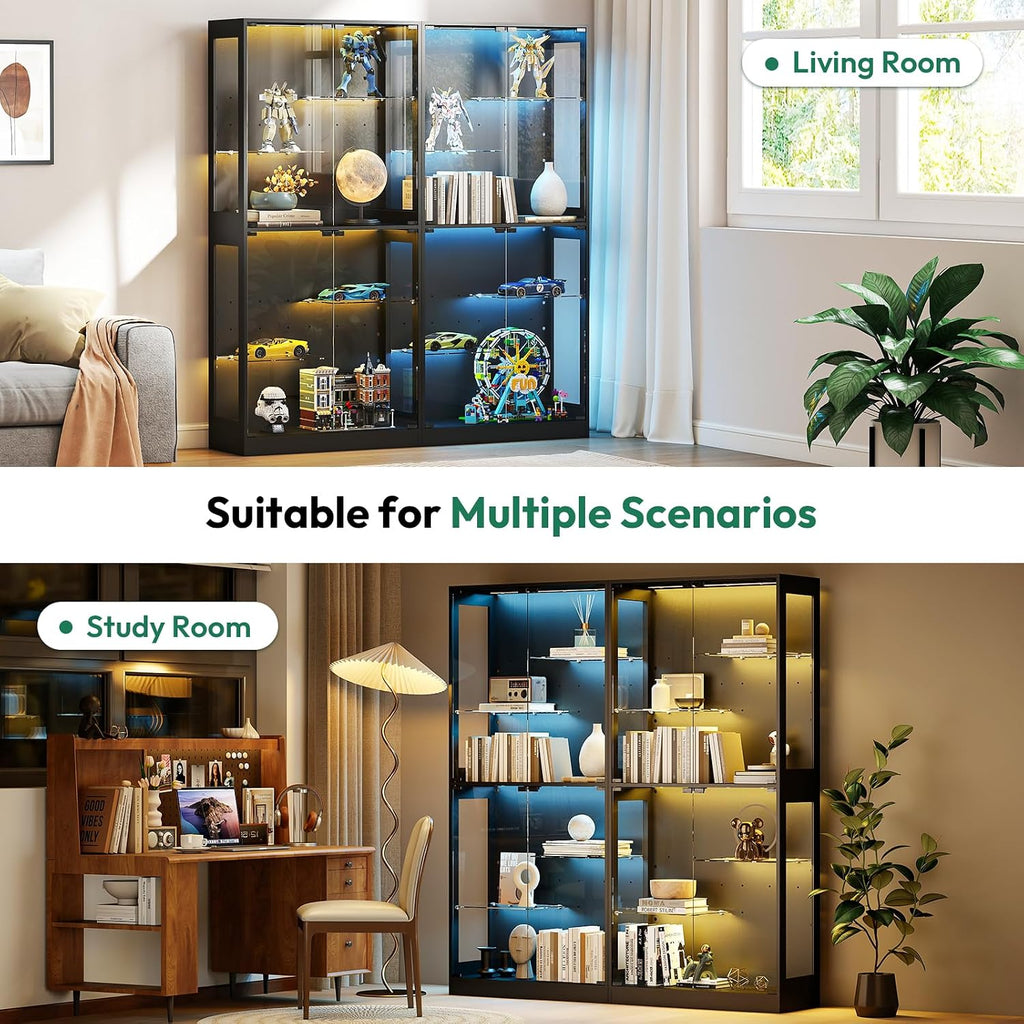 Lamtor 69-inch Glass Display Cabinet – Curio Cabinet with RGB LED Lights, Adjustable Shelves & Anti-Tip Design for Collectibles, Figures, Living Room | Black