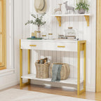 Entryway Table, Sofa Table with 2 Drawers and Storage Shelf, Console Table with Reinforced Legs for Living Room, Entrance, White