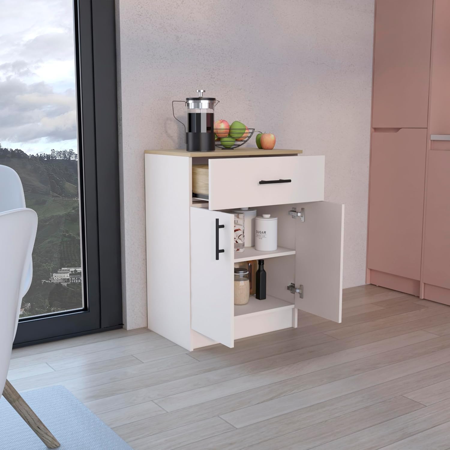 Multistorage Pantry Cabinet,Buffet Kitchen Sideboard,One Drawer,Two Interior Shelves Ivory - Natural Oak,15.9 * 23.6 * 33.5