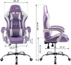 Gaming Chair with Massager, Fabric Gaming Chairs for Adults, Ergonomic Gamer Chair with Adjustable Headrest and Lumbar Support, Reclining Computer Game Chair, High Back, Purple