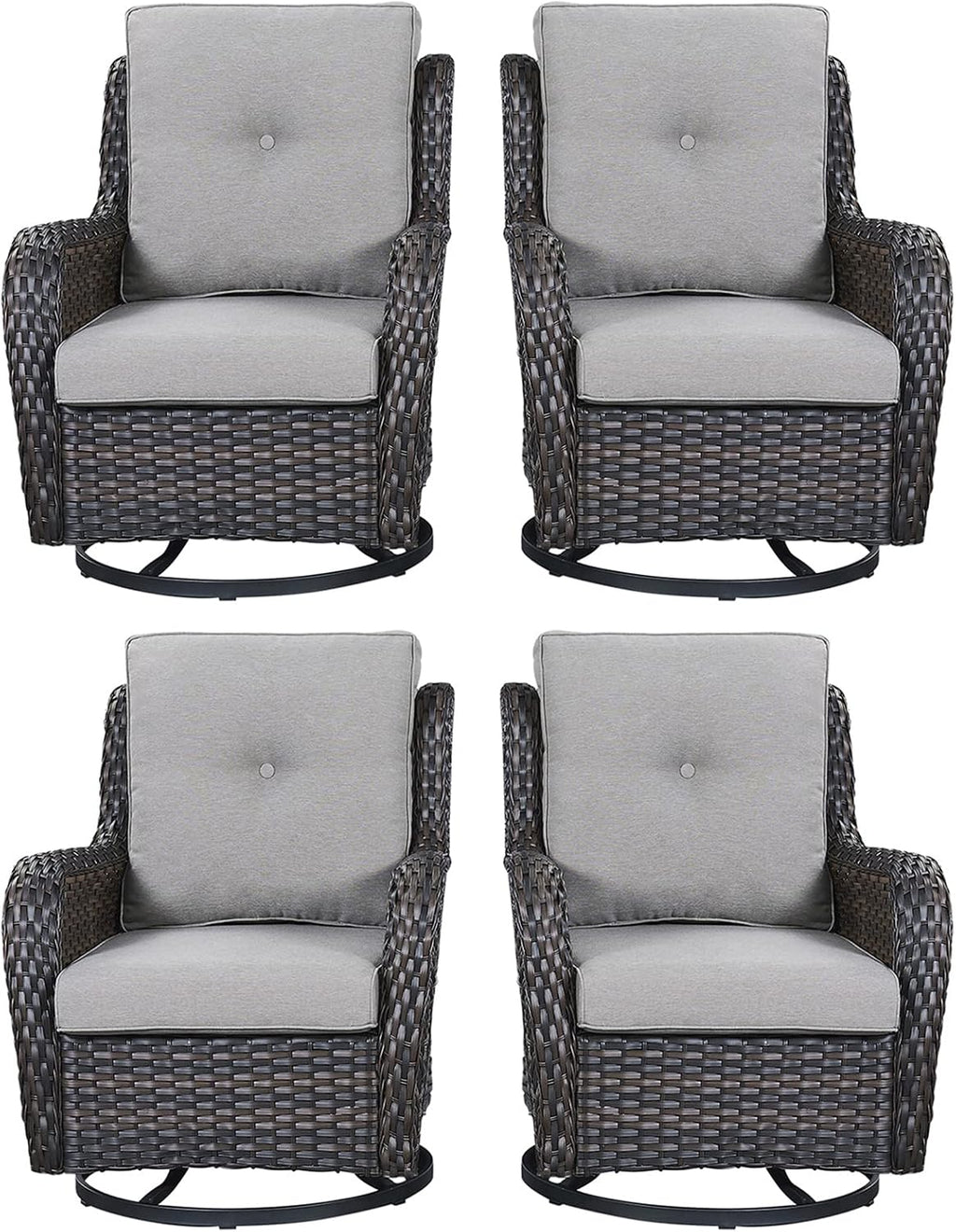 Rilyson Wicker Rocking Chair Swivel Chairs - 4 Piece Rocker Patio Chairs Set Rattan Rocking Chair for Outdoor Porch Deck Garden Backyard(Brown/Grey)