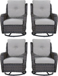 Rilyson Wicker Rocking Chair Swivel Chairs - 4 Piece Rocker Patio Chairs Set Rattan Rocking Chair for Outdoor Porch Deck Garden Backyard(Brown/Grey)