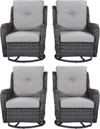 Rilyson Wicker Rocking Chair Swivel Chairs - 4 Piece Rocker Patio Chairs Set Rattan Rocking Chair for Outdoor Porch Deck Garden Backyard(Brown/Grey)