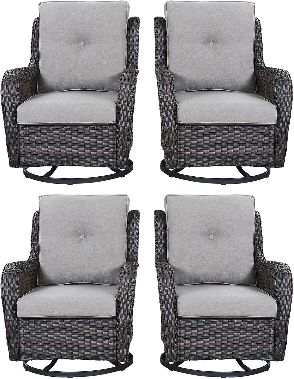 Rilyson Wicker Rocking Chair Swivel Chairs - 4 Piece Rocker Patio Chairs Set Rattan Rocking Chair for Outdoor Porch Deck Garden Backyard(Brown/Grey)
