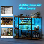 Furmax Wine Bar Cabinet for Liquor Bar Table Bar Cabinet with Lights and Outlet 4-Tier Storage Freestanding Wine Racks with Glass Holder Mini Bars for Home, Bar