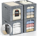 GoMaihe Clothes Storage Bins Metal Frame: 55L Extra Large Stackable Closet Storage Organizer with Lid & Clear Window, Heavy Duty Blanket Boxes for Winter Coats Comforters (Fits Deep Closet 4-Pack)