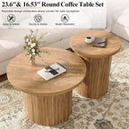 LUXOAK Nesting Coffee Table Set of 2, Mid Century Modern Round Coffee Table, Wood Slat Side Table Set for Living Room, Office, Balcony (Natural Oak)