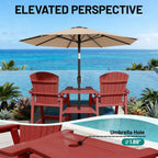 PLUUV Tall Adirondack Chairs Set of 2 with Double Connecting Trays, All Weather HDPE Bar Height Outdoor Chairs, Outdoor Adirondack Barstools with Umbrella Hole for Balcony, Patio, Backyard, Reddish