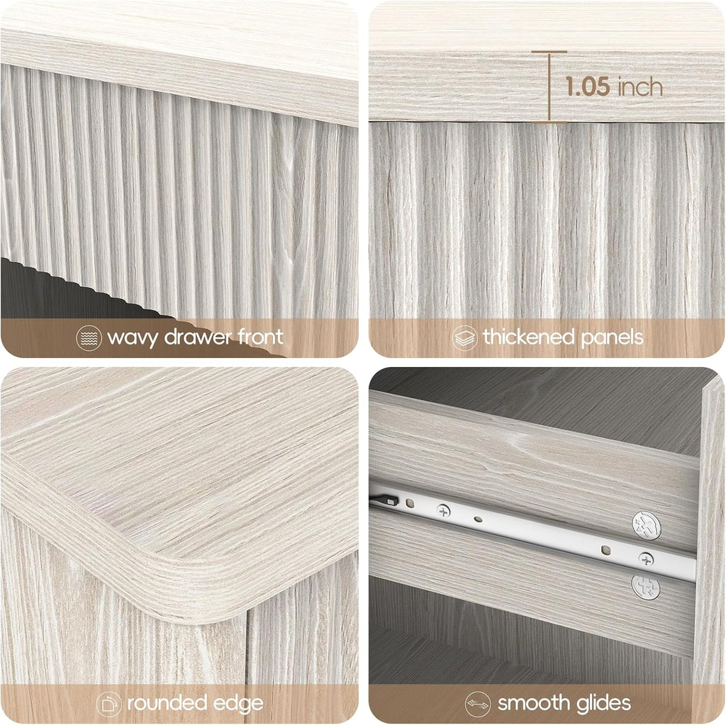 LubanNese Fluted Nightstand with Drawer, Modern Night Stand, Bed Side Table with Storage, End Table Large Wide Bedside Stand, Mid Century Night Stands for Bedroom Living Room, Oatmeal Ash