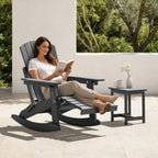 Adjustable Adirondack Rocking Chair Set of 2 with Retractable Ottoman Footrest, 4-in-1 Foldable HDPE Outdoor Rocker, Weather Resistant Adirondack Chair for Porch, Garden & Poolside, Grey