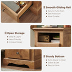 T4TREAM 18" Vintage Nightstand with Charging Station, Light Knotty Oak | Rustic 2 Drawers & Open Storage Shelf Wood Rustic Sofa Side Table