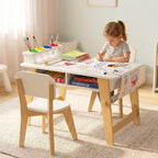 Olakids Kids Art Table and Chair Set, Wooden Multi Activity Desk with Roll Paper 2 Storage Shelves 4 Paint Cups, Toddler Furniture for Crafts Arts Playing Drawing