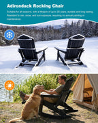 Adirondack Rocking Chairs with Retractable Ottoman & Cup Holders, 6-in-1 Folding HDPE Outdoor Rockers for Patio, Porch, Lawn, Black