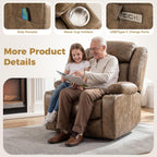 Oversized Power Lift Recliner Chair for Elderly, Big and Tall with Massage and Heating, Breathable Faux Leather with Metal Cup Holders, USB A&C Ports, Light Brown