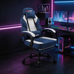 Shintenchi Big and Tall Gaming Chair Fabric Pocket Spring Cushion,High Back Recliner with Footrest and Headrest for Adults, Massage Lumbar Support for Home Office, Ergonomic Computer Desk Chair, Blue